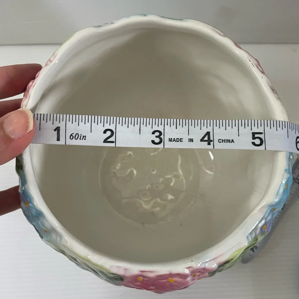 Vintage Pier One Pink Blue Hydrangea Floral Ceramic Planter 5”